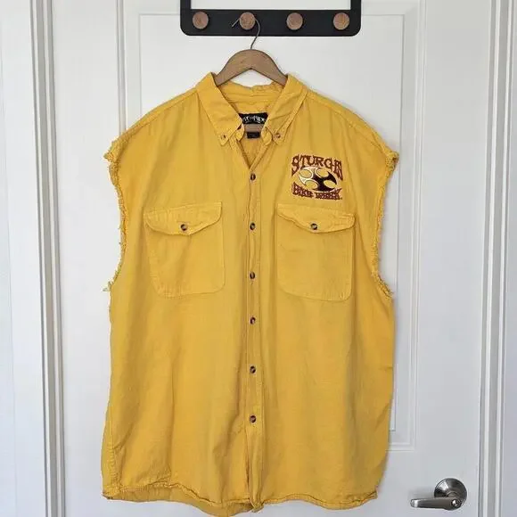 Sturgis Rally 2007 Yellow Sleeveless Denim Motorcycle Bike Week Shirt Mens 5XL - Picture 5 of 12